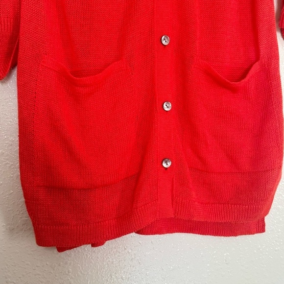 J. Jill Bright Coral Orange Linen Button Cardigan - Picture 4 of 6